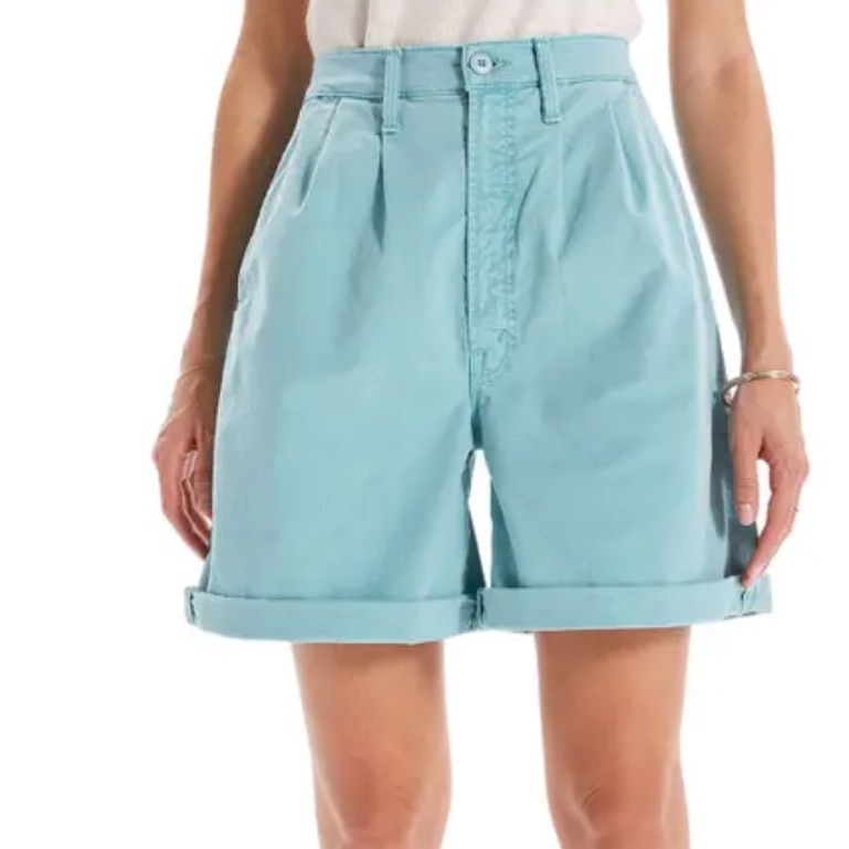 Nwt Mother The Pleated Catch All Denim Shorts In Nib Nile Blue In Size 28